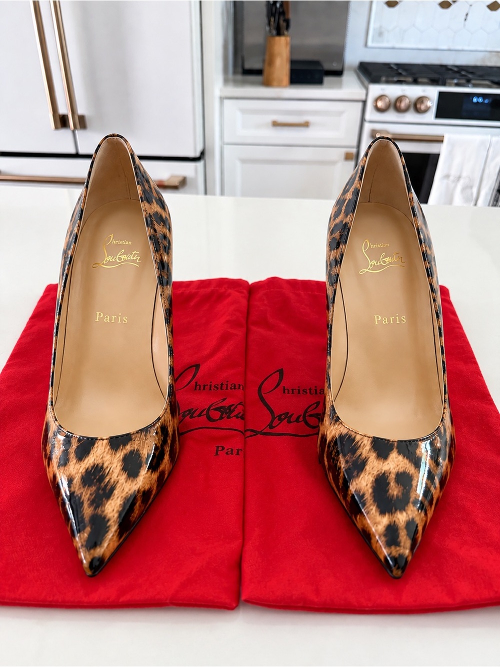Inspired Red Bottoms Leopard Print Pointed Toe Pumps in Brown 4 in heel